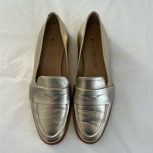 C La CANADIENNE Gold Metallic Penny loafers, 36.5 NWOB